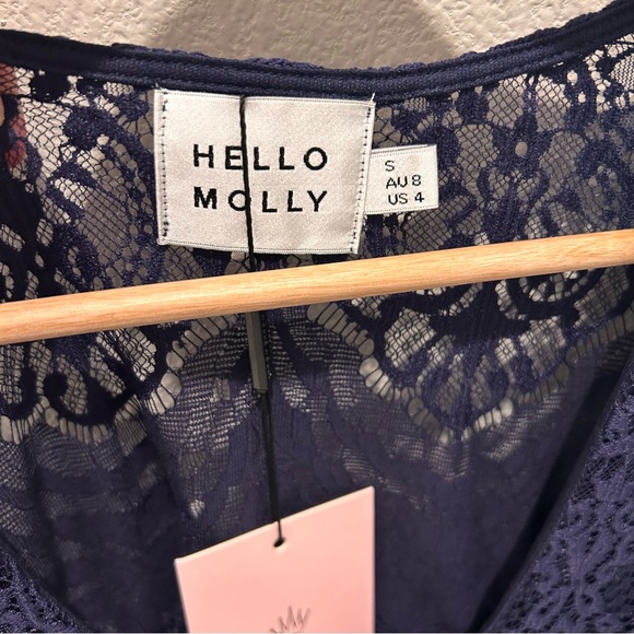 Hello Molly Navy Lace Long Sleeve Mini Dress Size 4 Small - Picture 3 of 14